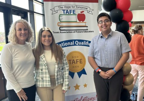 Mrs. Slemmons, Ashley Ochoa, and Ryan Hernandez at their TAFE competition. 