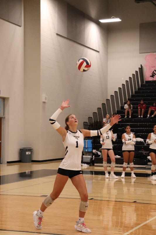 Senior setter Brooklyn Myers serving the ball.