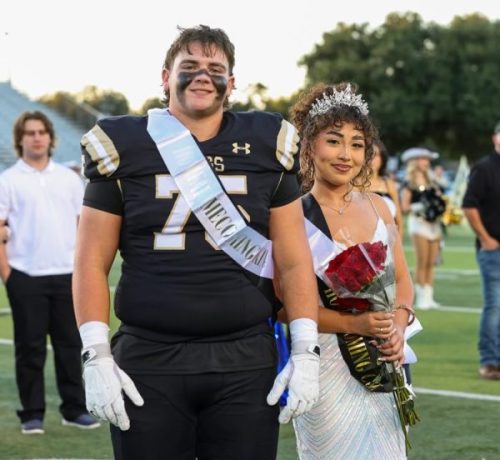 Homecoming King Mason Stock with Homecoming Queen Kaylee Rivera after being announced at the football game, Sep. 27. 