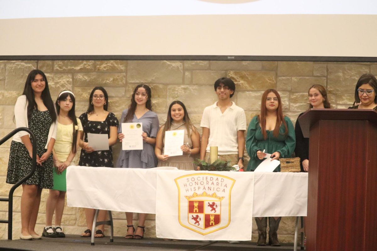 [left] President Mia Garza, Social Media Leslie, Jacquelynn Chavez, Lucero Hernandez, Isabella Leon, Carlos Longoria,Andrea Munoz, Secretary Madison Coats [right]. 