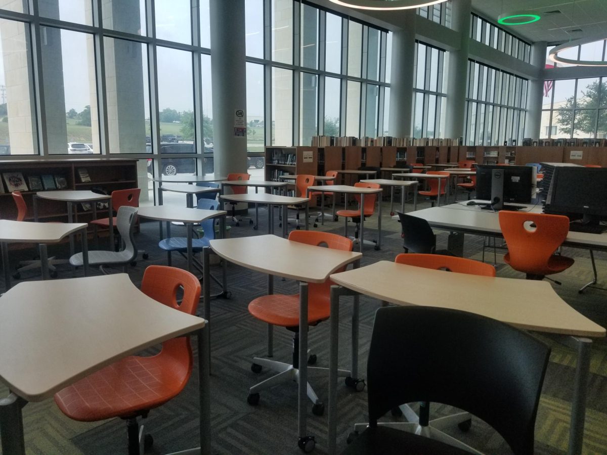 The library seating arrangement for testing. The STAAR is taken by 98% of students in Texas public schools, and 72%-79% pass it. “I usually get ‘masters’, but sometimes ‘meets’,” junior Kiera Bennet said. “I think it has to do with the fact that I review class material before, so my scores reflect myself as being a responsible student.”