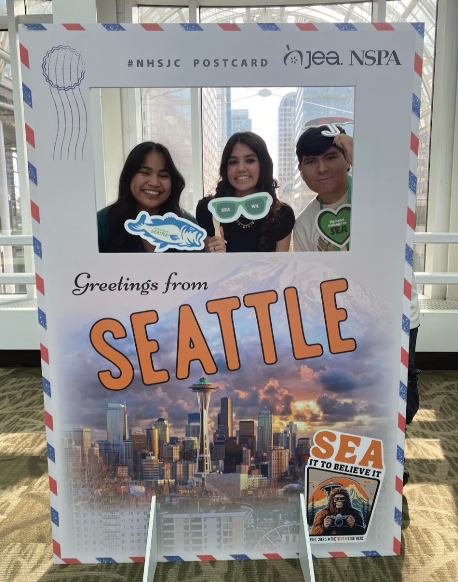 Exploring new horizons 
Reece Barker, Jayme Estrada, and Daniella Moreno represent Johnson High School at the JEA National Journalism Convention in Seattle, where they improved their reporting skills, earned certifications, and connected with student journalists from across the country.” I enjoyed going back to Seattle again because It solidified my thoughts of moving there and I loved going back to get more knowledgeable in a field I love,” Estrada said. 