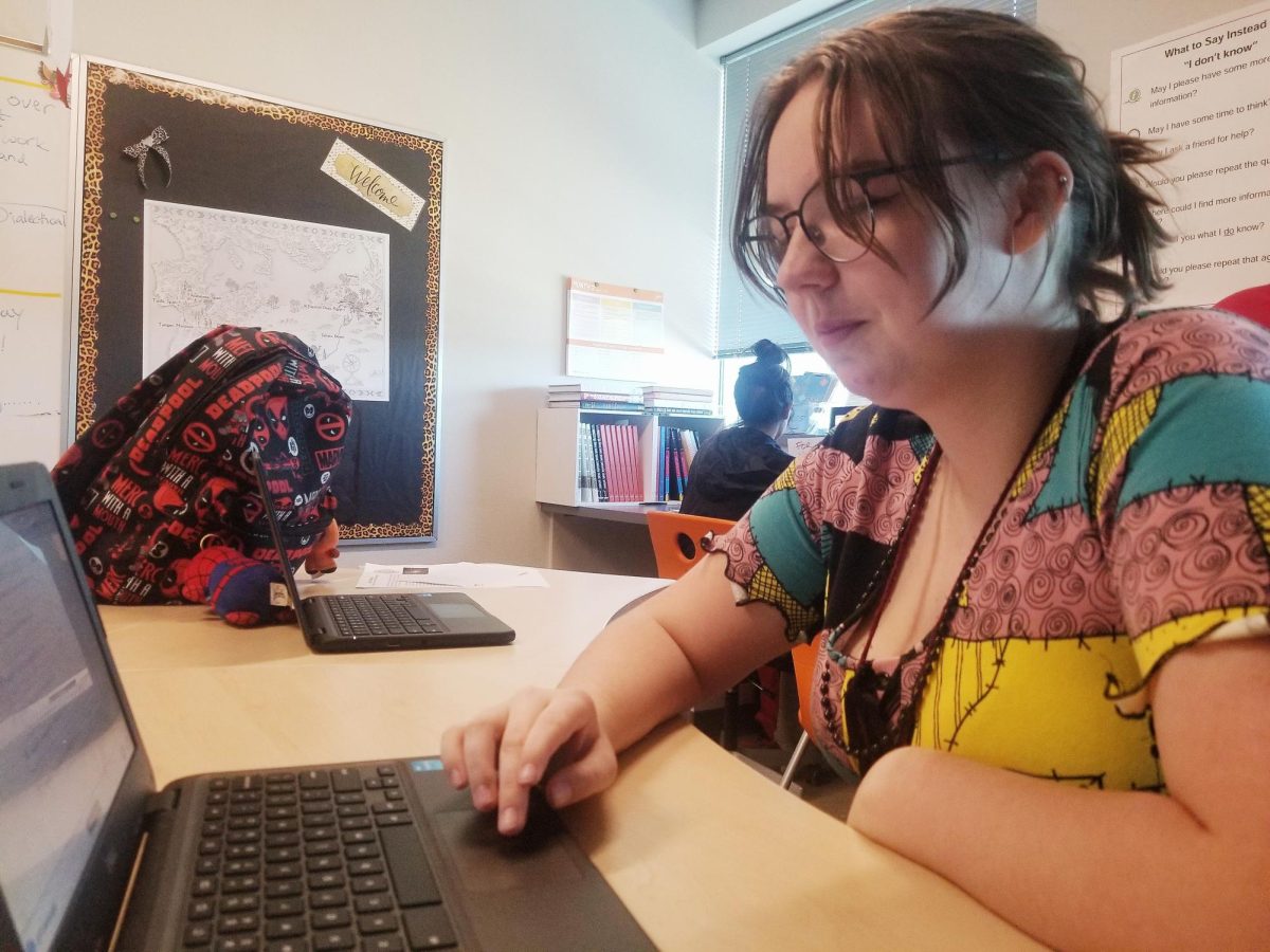 Senior Nicci LeRoy posed as a student taking the PSAT.